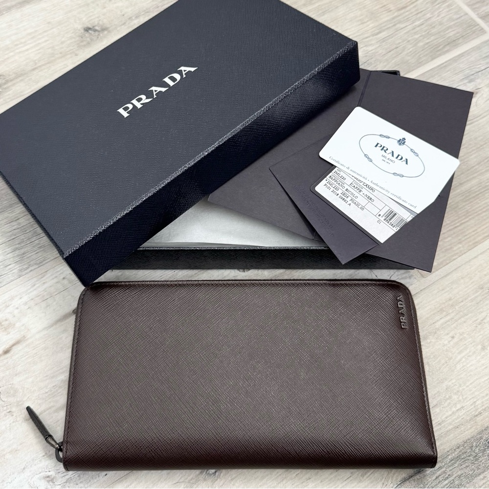 Prada Brown Saffiano Travel Leather XL Organizer Wallet